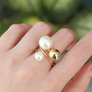 Pirinç Gold Renk Ayarlanabilir İnci Taşlı Yüzük BYK3180