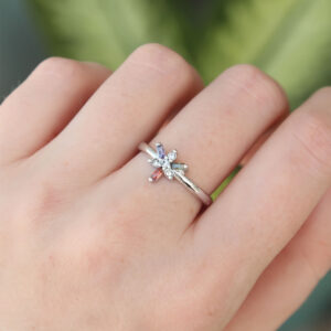 Pirinç Gümüş Renk Ayarlanabilir Renkli Zirkon Taşlı Yusufçuk Yüzük BYK3185