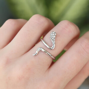 Pirinç Gümüş Renk Ayarlanabilir Zirkon Taşlı Yılan Yüzük BYK3187