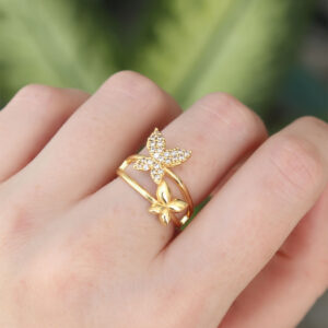 Pirinç Gold Renk Ayarlanabilir Zirkon Taşlı Kelebek Yüzük BYK3190