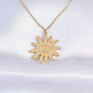 316L Çelik Zincir Gold Renk Göz Güneşi Tasarımlı Kolye BKO8734