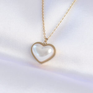 316L Çelik Zincir Gold Renk Beyaz Taşlı Bubble Kalp Kolye BKO8737