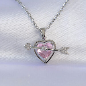 316L Çelik Zincir Gümüş Renk Pembe Zirkon Taşlı Eros Kolye BKO8743