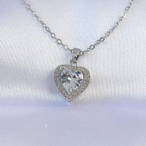 316L Çelik Zincir Gümüş Renk Zirkon Taşlı Charm Kalp Kolye BKO8744