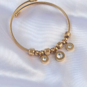 316L Çelik Gold Renk Zirkon Taşlı Model Charm Bileklik BB6089