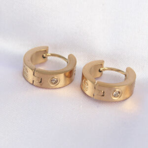 316L Çelik Gold Renk Zirkon Taşlı Minimal Model Halka Küpe BKP9007