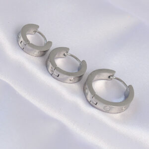 316L Çelik Gümüş Renk Zirkon Taşlı Model 3lü Halka Küpe BKP9008