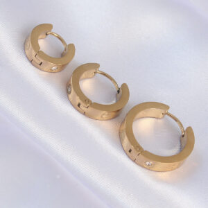 316L Çelik Gold Renk Zirkon Taşlı Model 3lü Halka Küpe BKP9009