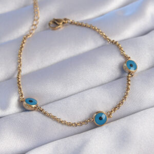 316L Çelik Gold Renk Nazar Boncuk Tasarımlı Bileklik BB6100