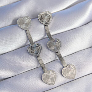 316L Çelik Gümüş Renk Uzun İtalyan Zincir Detaylı Kalp Küpe BKP9023