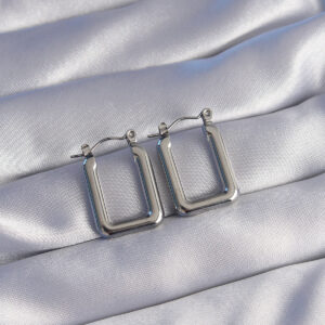 316L Çelik Gümüş Renk Dikdörtgen Model Küpe BKP9038