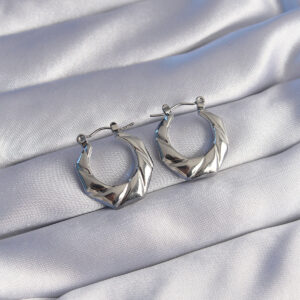 316L Çelik Gümüş Renk Kıvrımlı Görünüm Geometrik Model Küpe BKP9045