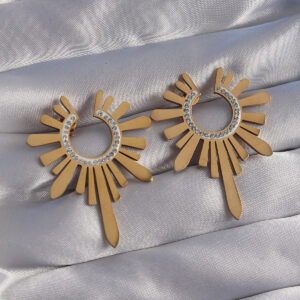316L Çelik Gold Renk Zirkon Taşlı Güneş Figürlü Küpe BKP9063