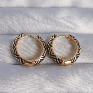 Pirinç Gold Renk Siyah Etnik Desenli Halka Küpe BKP9073