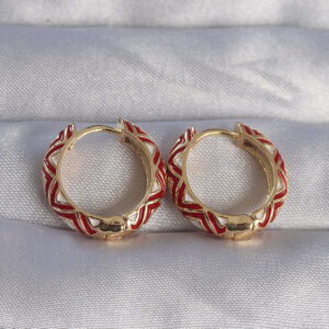 Pirinç Gold Renk Kırmızı Etnik Desenli Halka Küpe BKP9074