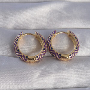 Pirinç Gold Renk Mor Etnik Desenli Halka Küpe BKP9076