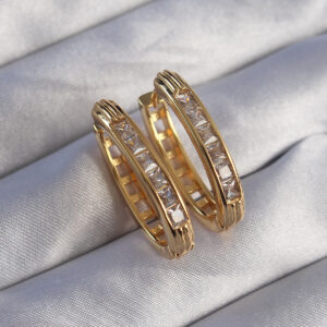 Pirinç Gold Renk Zirkon Taşlı Oval Model Küpe BKP9079