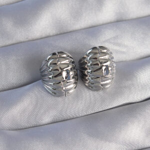 Pirinç Gümüş Renk Tırtıklı Minimal Bombeli Tasarım Küpe BKP9081