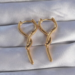 Pirinç Gold Renk Sarmal Çubuk Tasarımlı Uzun Küpe BKP9086