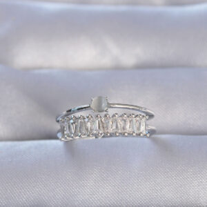 Pirinç Gümüş Renk Zirkon Taşlı Baget Su Yolu Model Ayarlanabilir Yüzük BYK3228