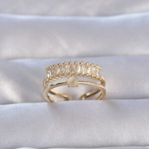 Pirinç Gold Renk Zirkon Taşlı Baget Su Yolu Model Ayarlanabilir Yüzük BYK3229