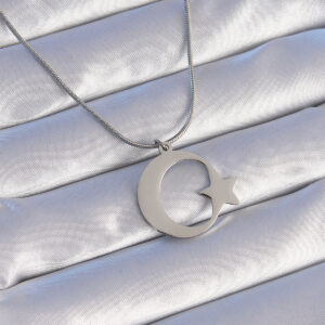 316L Çelik Gümüş Renk Ay Yıldız Model Unisex Kolye BKO8882