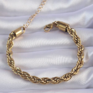 316L Çelik Gold Renk Kalın Burgu Zincir Bileklik BB6167