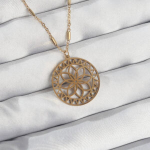 316L Çelik Zincir Gold Renk Lotus Model Kolye BKO8902