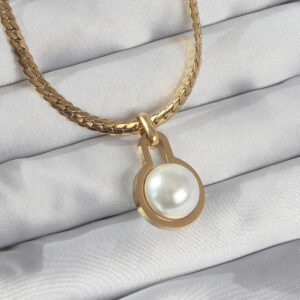 316L Çelik Gold Renk Yassı Zincir İnci Taşlı Kolye BKO8903