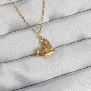 316L Çelik Zincir Gold Renk Renkli Zirkon Taşlı Kalp Kolye BKO8905