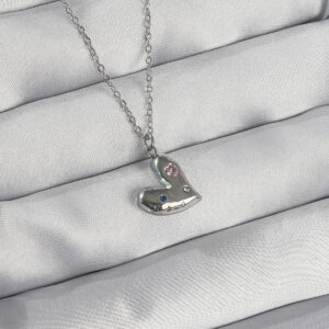 316L Çelik Zincir Gümüş Renk Renkli Zirkon Taşlı Kalp Kolye BKO8906