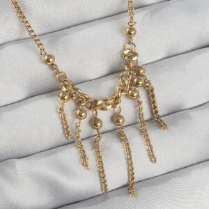 316L Çelik Zincir Gold Renk Topçuk Detay Sallantılı Zincir Kolye BKO8911