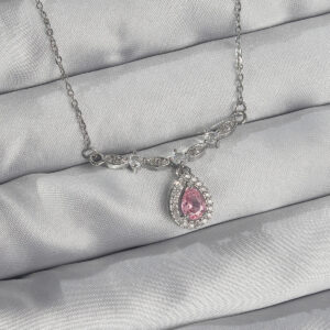 316L Çelik Gümüş Renk Pembe Zirkon Taşlı Damla Kolye BKO8919