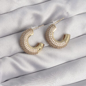 Pirinç Gold Renk Zirkon Taşlı Yarım Halka Küpe BKP9113