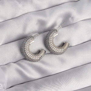 Pirinç Gümüş Renk Zirkon Taşlı Yarım Halka Küpe BKP9114