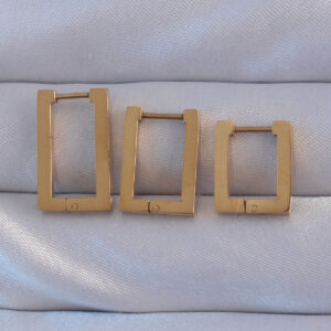 316L Çelik Gold Renk Dikdörtgen Küpe Seti BKP9159