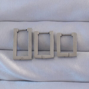 316L Çelik Gümüş Renk Dikdörtgen Küpe Seti BKP9160