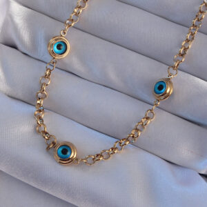 316L Çelik Gold Renk Nazar Boncuk Model Kolye BKO8947
