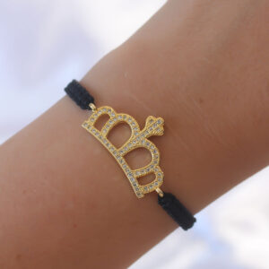 Gold Renk Zirkon Taşlı Taç Figür Makrome Bileklik BB6214