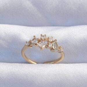 Pirinç Gold Renk Zirkon Taşlı Damla Detay Ayarlanabilir Yüzük BYK3245