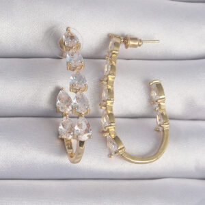 Pirinç Gold Renk Damla Zirkon Taş Tasarımlı Küpe BKP9198