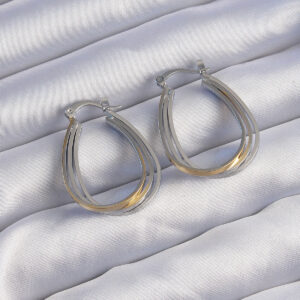 Pirinç Gold Gümüş Renkli Oval Çoklu Görünümlü Küpe BKP9223