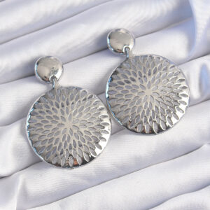 Pirinç Gümüş Renk Oval İşlemeli Küpe BKP9232