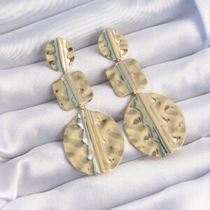 Pirinç Gold Renk Geometrik Ezme Plaka Küpe BKP9244