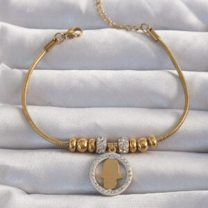 316L Çelik Gold Renk Zirkon Taş Aksesuarlı Fatma Ana Eli Bileklik BB6233