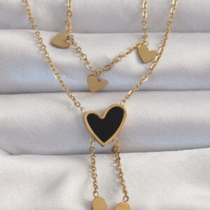 316L Çelik Gold Renk Mineli Çoklu Kalp Kolye BKO8967