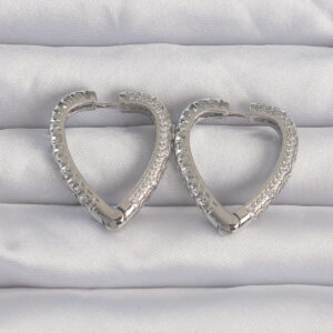 Pirinç Gümüş Renk Zirkon Taşlı Motifli Kalp Küpe BKP9284