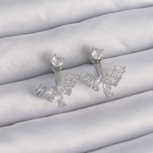 Pirinç Gümüş Renk Zirkon Taşlı V Model Küpe BKP9290