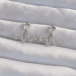 Pirinç Gümüş Renk Zirkon Taşlı Zikzak Küpe BKP9302