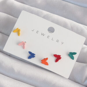 Pirinç Rengarenk Mineli Minimal Kelebek Küpe Seti BKP9318